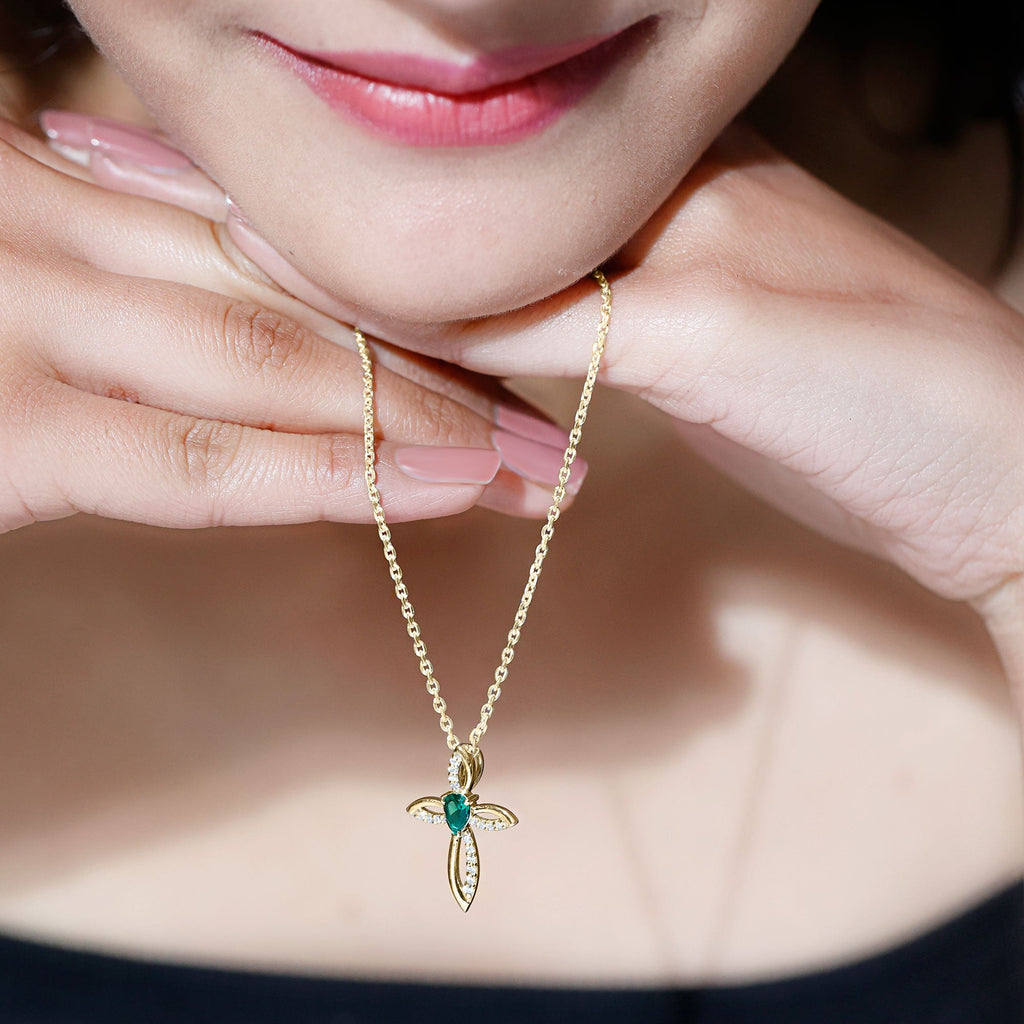 Certified Lab Grown Emerald Diamond Cross Pendant Necklace