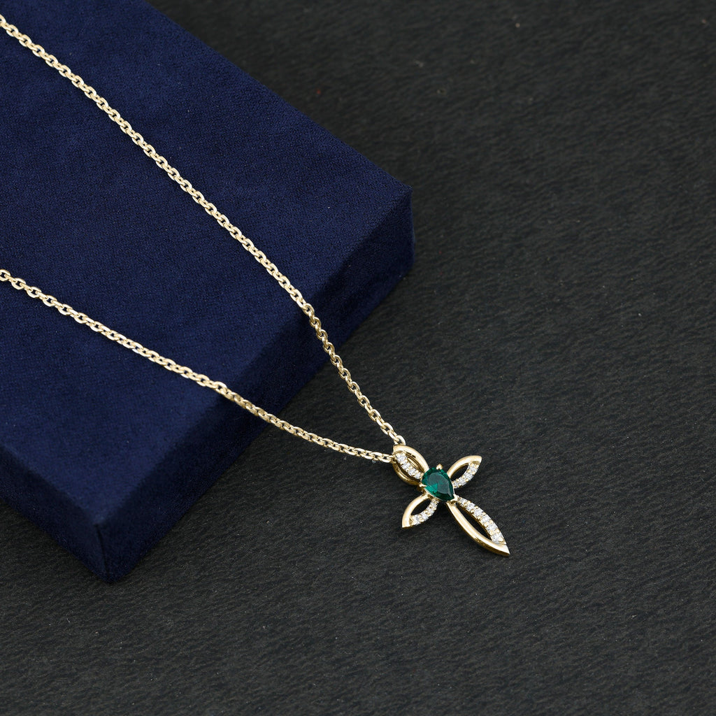 Certified Lab Grown Emerald Diamond Cross Pendant Necklace