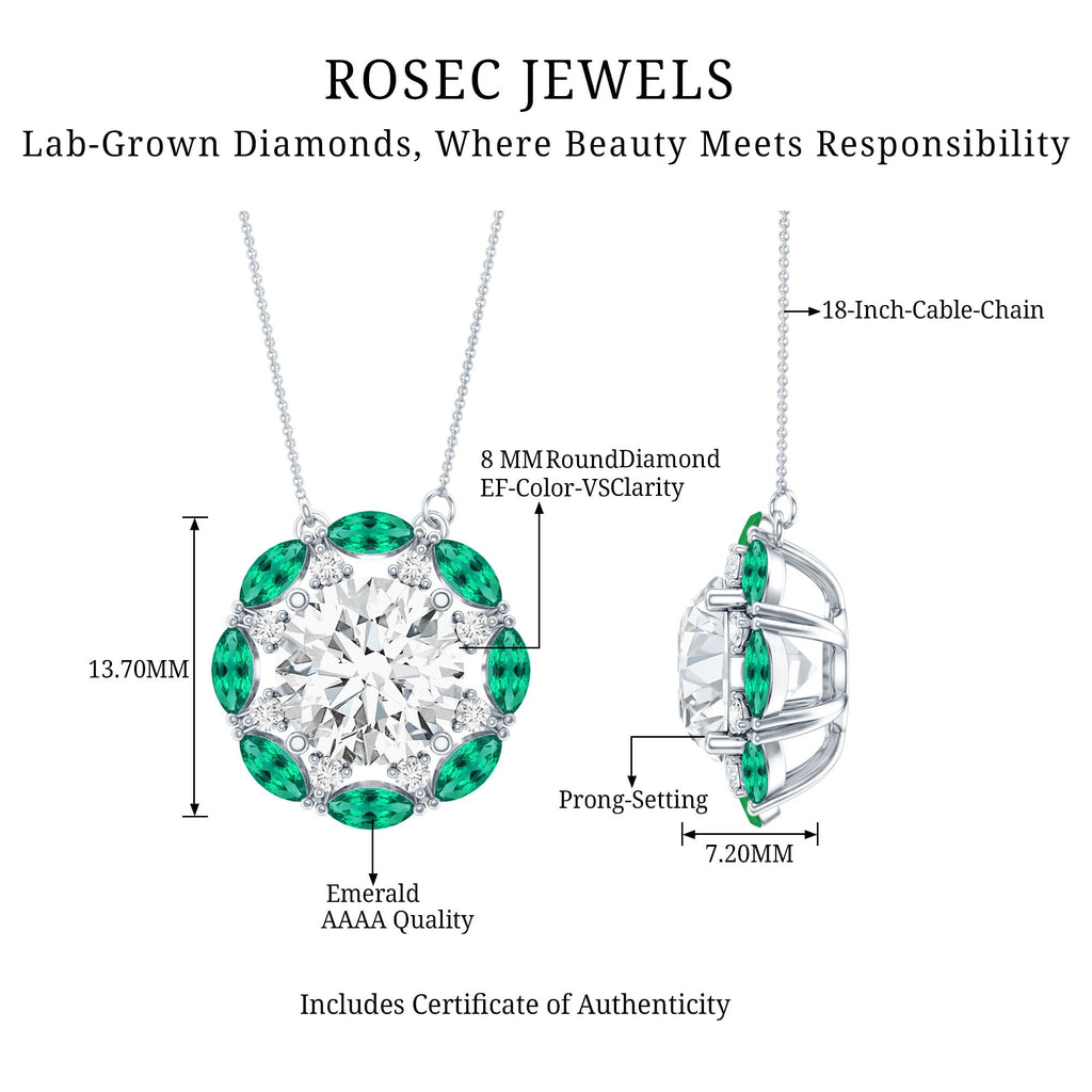 2 Carat Lab Grown Diamond Bridal Necklace With Lab Emerald
