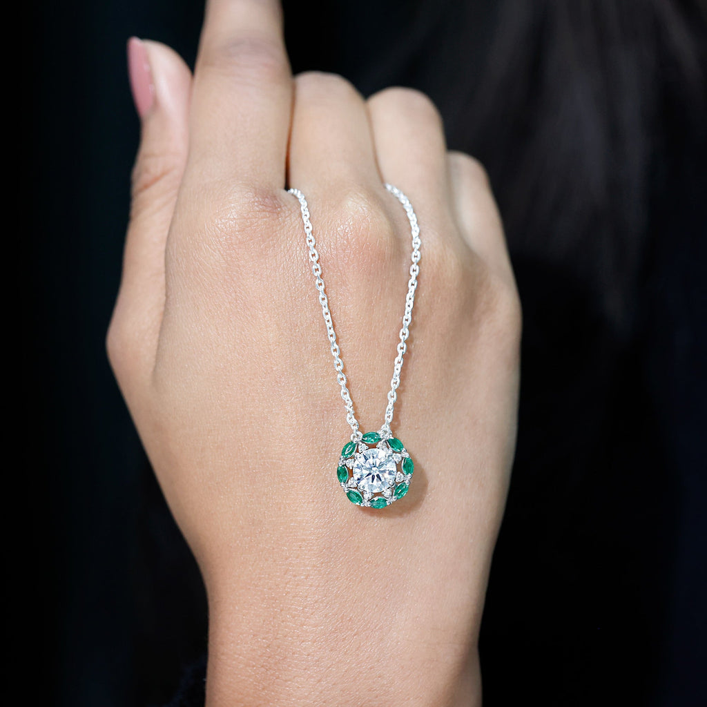 2 Carat Lab Grown Diamond Bridal Necklace With Lab Emerald