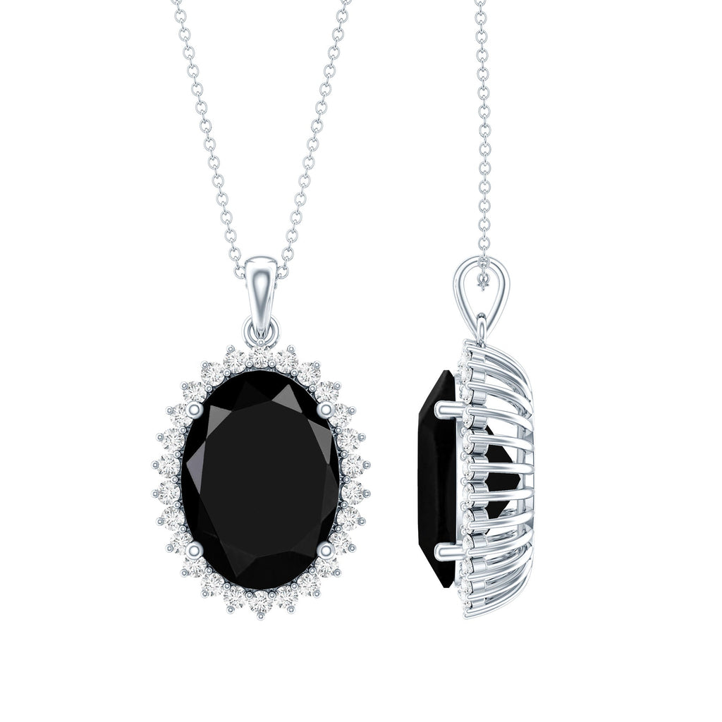 Certified 14 Carat Oval Lab Grown Black Diamond Cocktail Necklace in Silver