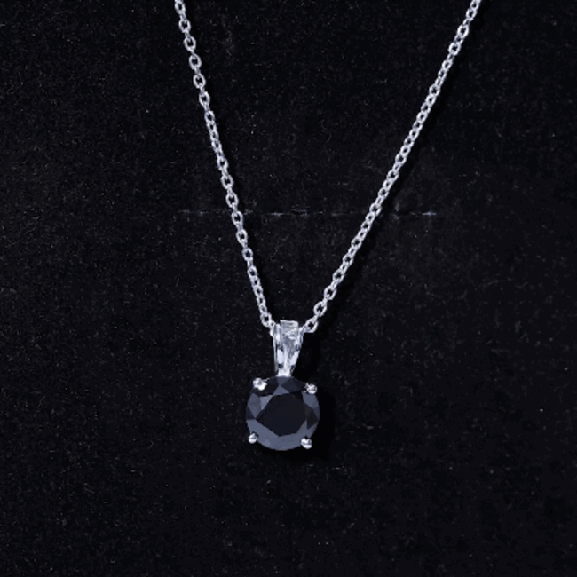 Certified 2 Carat Lab Created Black Diamond Solitaire Pendant in Silver