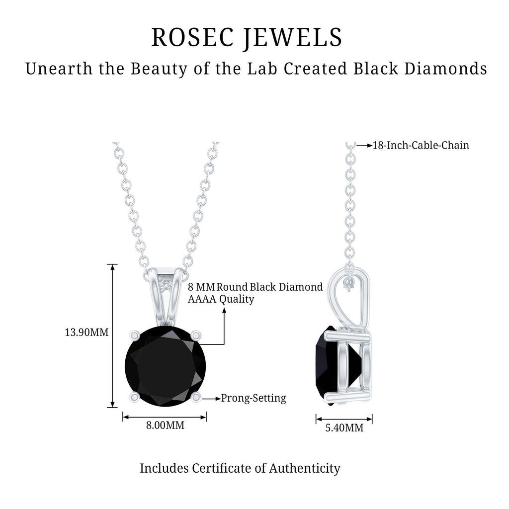 Certified 2 Carat Lab Created Black Diamond Solitaire Pendant in Silver