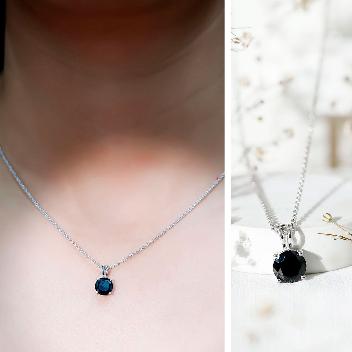 Certified 2 Carat Lab Created Black Diamond Solitaire Pendant in Silver
