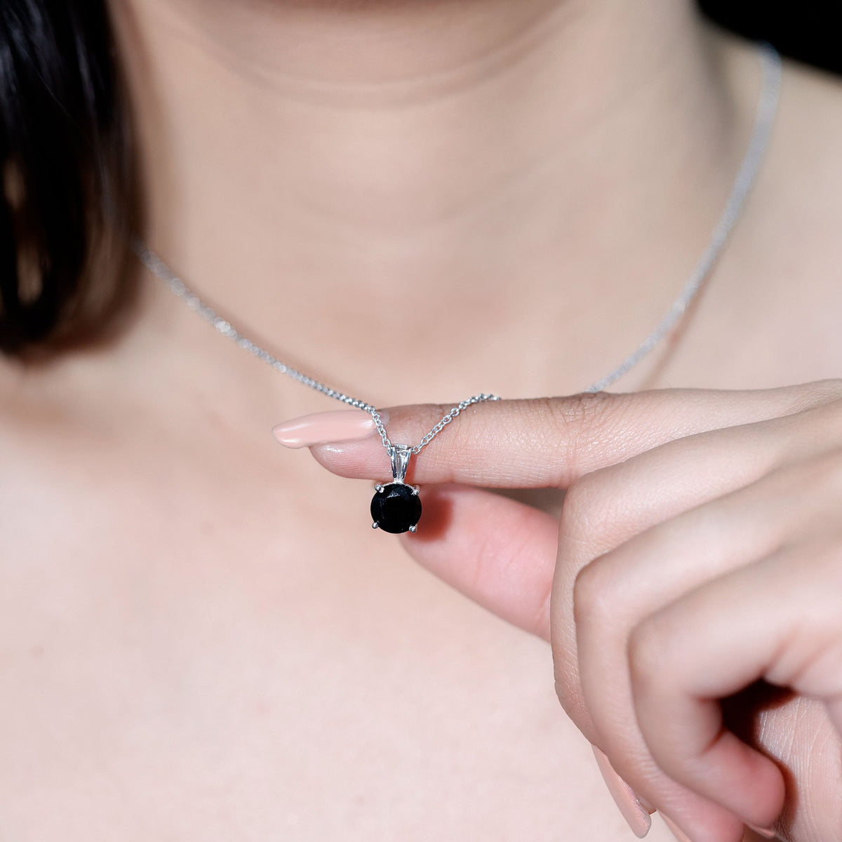 Certified 2 Carat Lab Created Black Diamond Solitaire Pendant in Silver