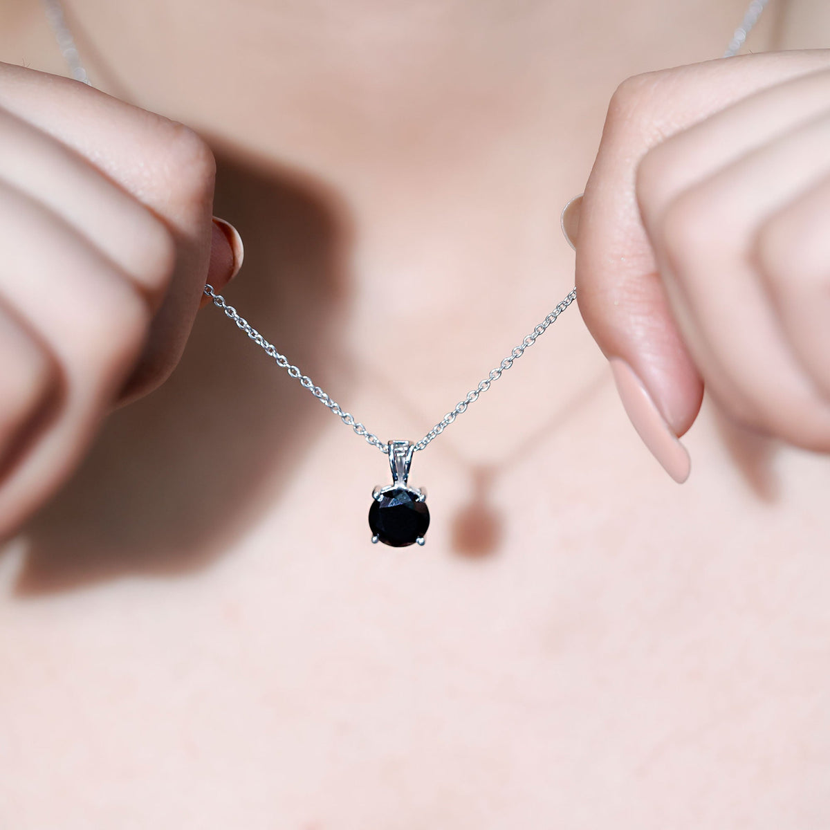 Certified 2 Carat Lab Created Black Diamond Solitaire Pendant in Silver