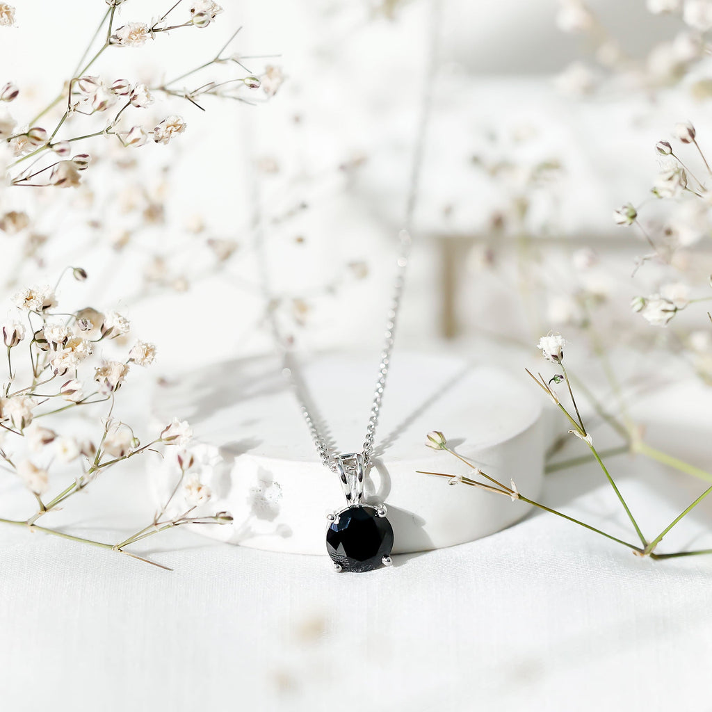 Certified 2 Carat Lab Created Black Diamond Solitaire Pendant in Silver