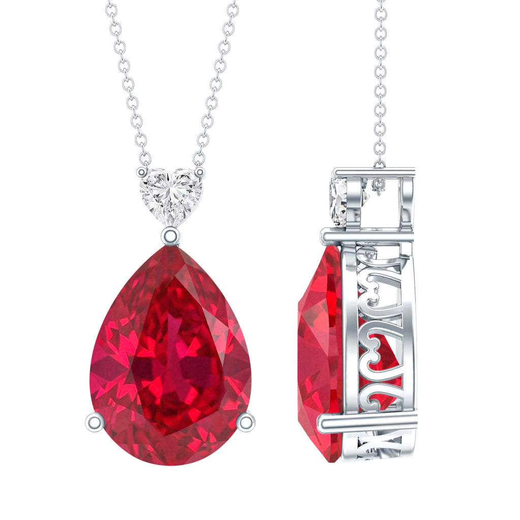 Sterling Silver 9 Carat Lab Grown Certified Ruby Teardrop Necklace for Women