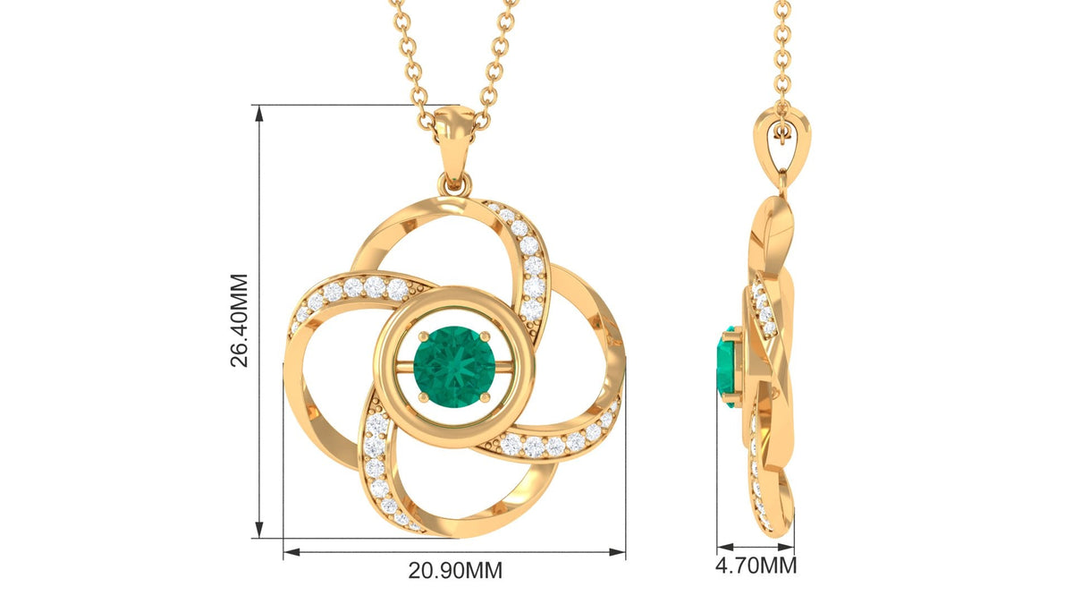 Emerald Floral Pendant Necklace with Diamond