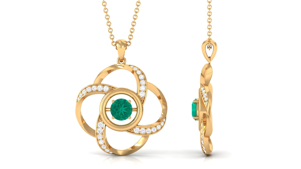 Emerald Floral Pendant Necklace with Diamond