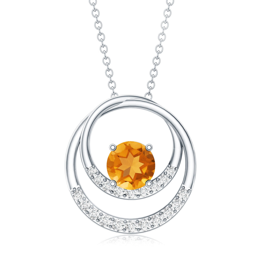 Natural 1.2 Carat Citrine Circle in Circle Necklace with Diamond