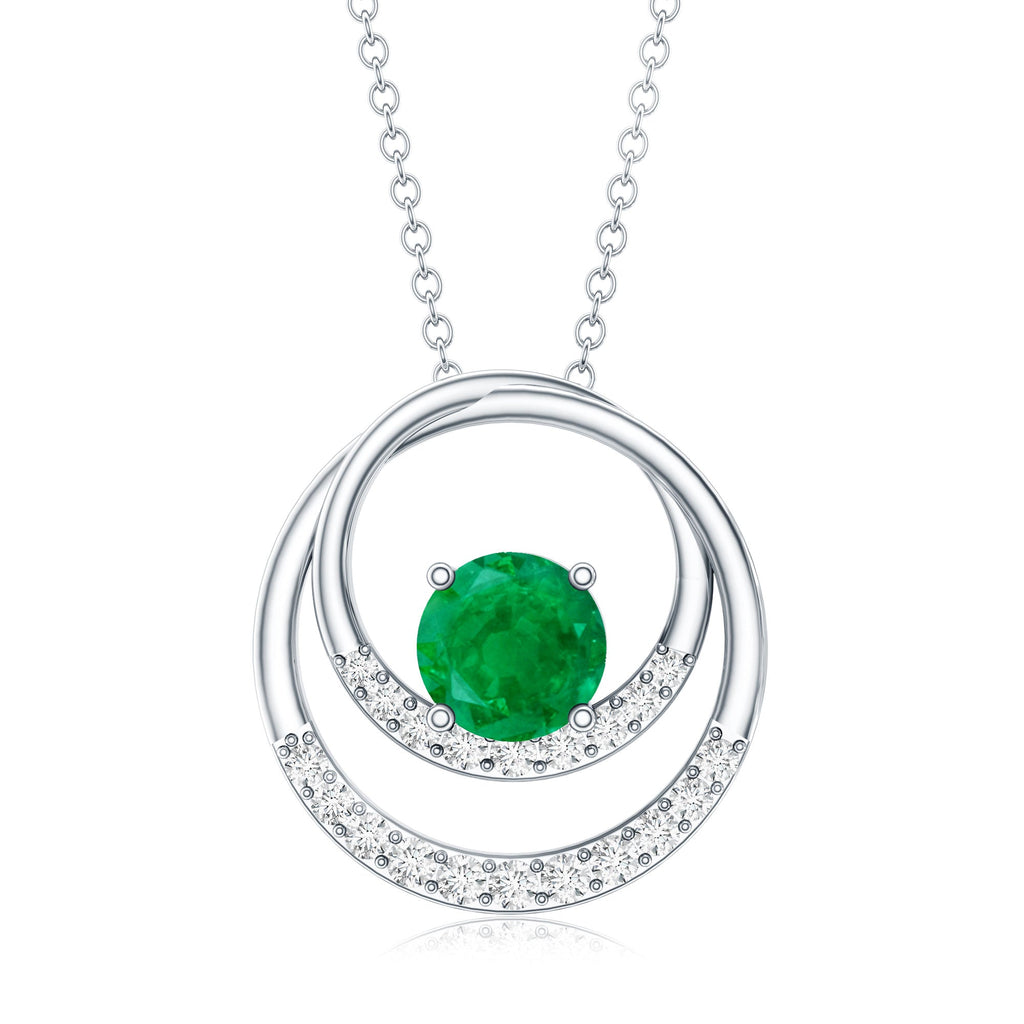 Natural Half Carat Emerald Double Circle Necklace with Diamond
