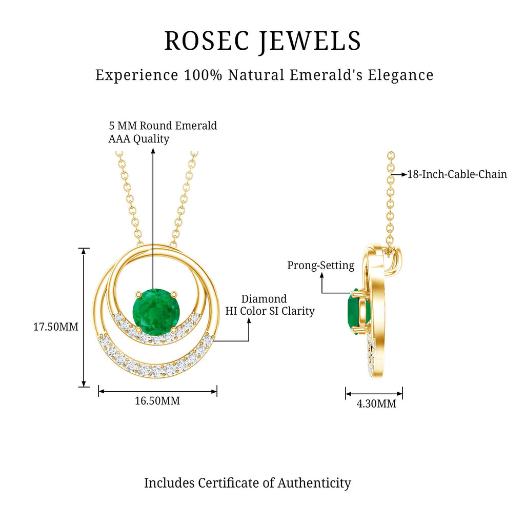 Natural Half Carat Emerald Double Circle Necklace with Diamond