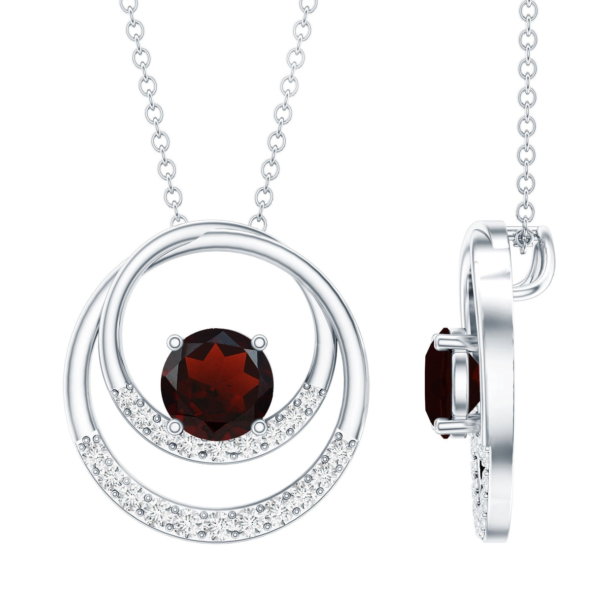 Garnet and Diamond Promise Eternity Pendant Necklace