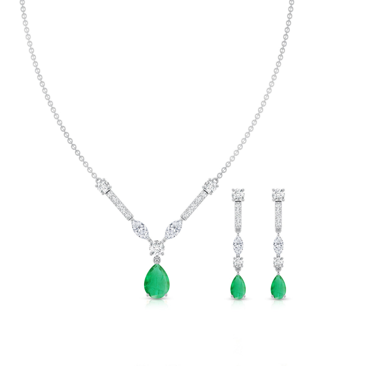 Certified Real Emerald Bridal Necklace and Earrings Set