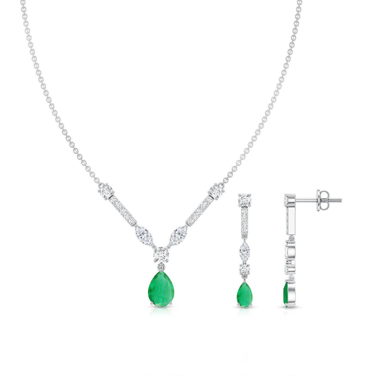 Certified Real Emerald Bridal Necklace and Earrings Set