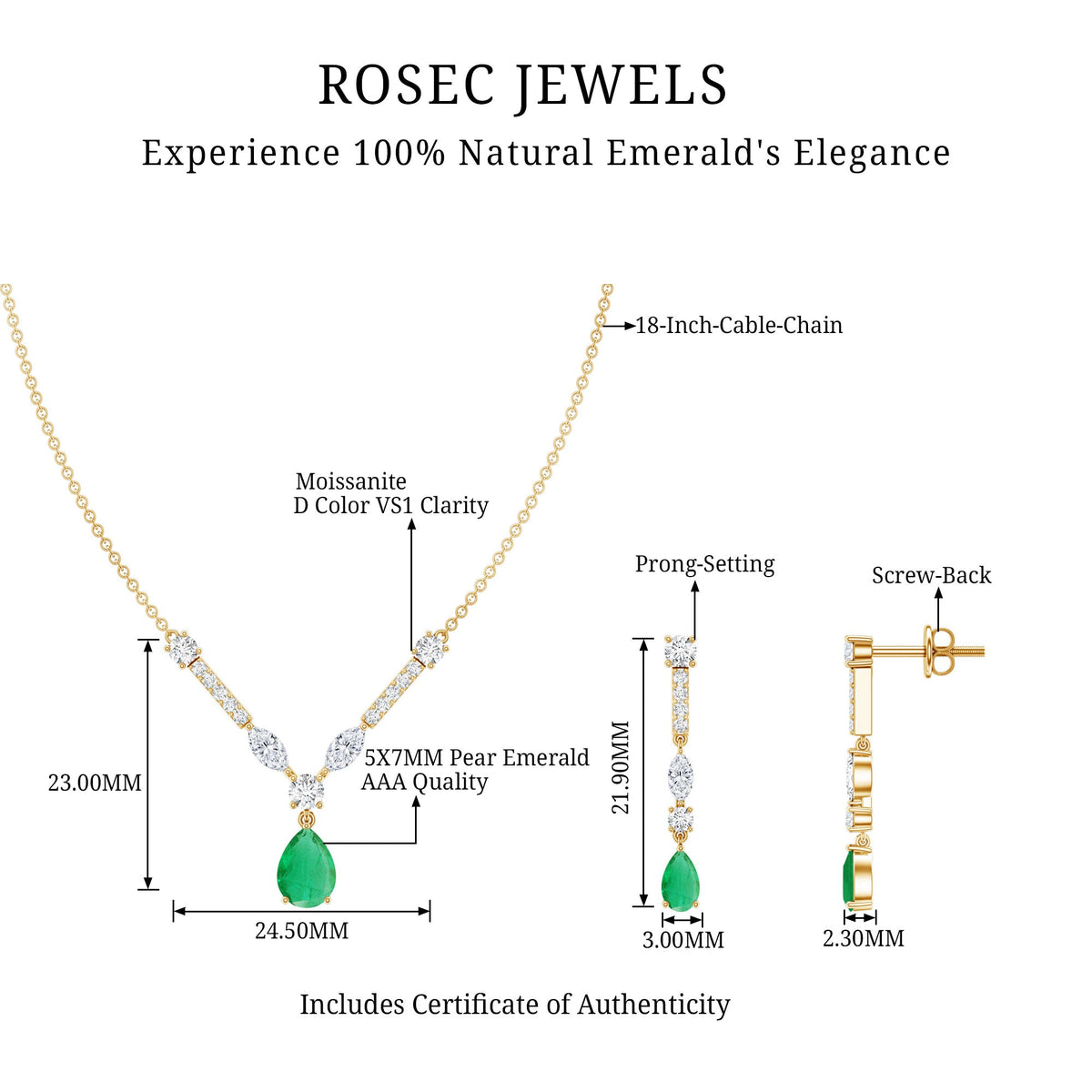 Certified Real Emerald Bridal Necklace and Earrings Set