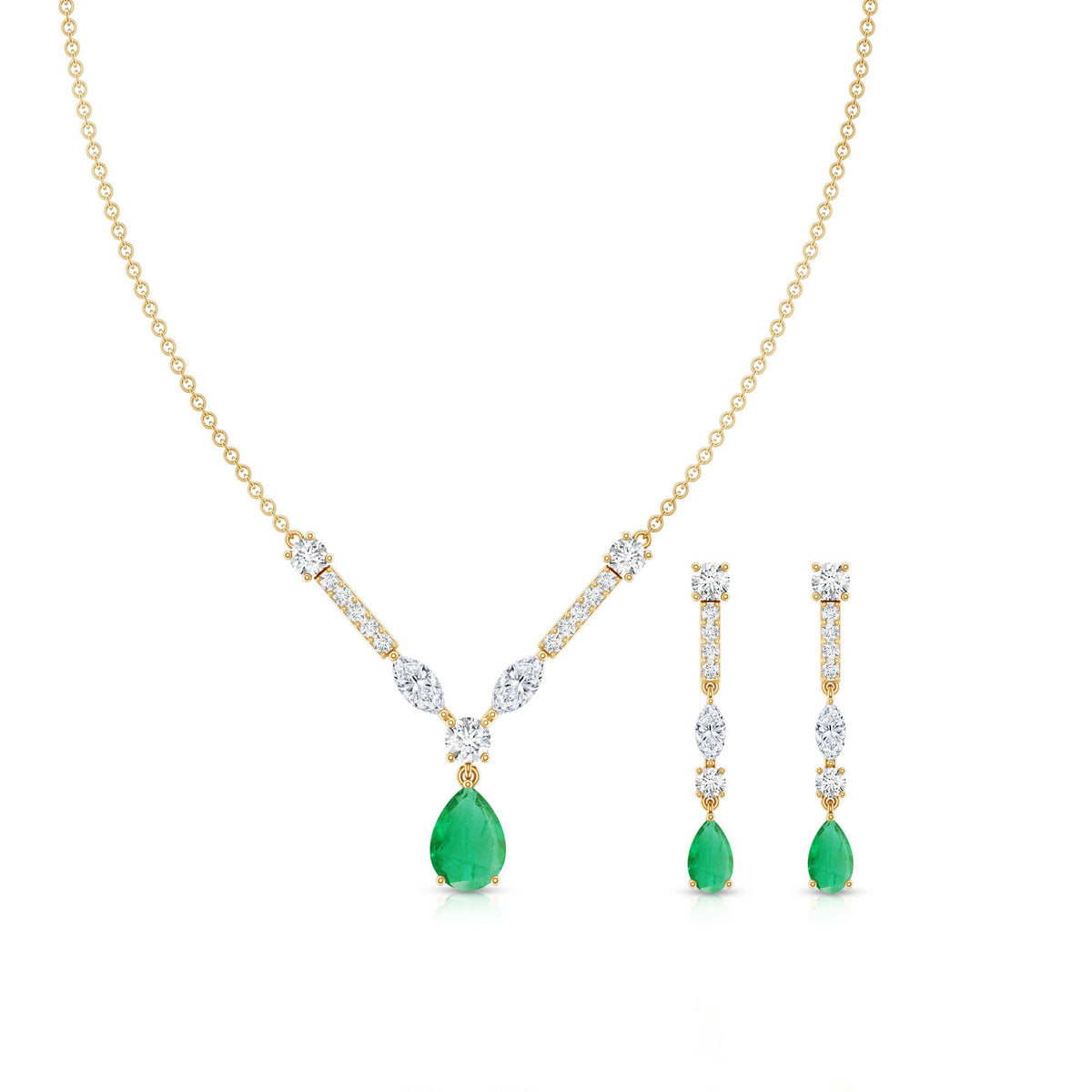 Certified Real Emerald Bridal Necklace and Earrings Set