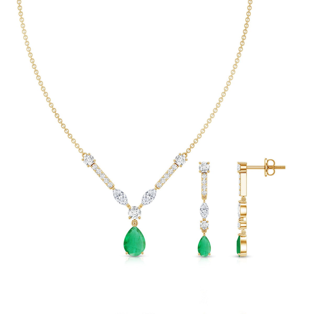 Certified Real Emerald Bridal Necklace and Earrings Set