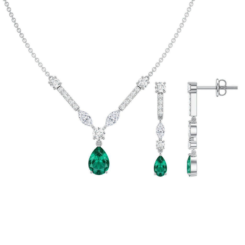 Lab Created Emerald and Moissanite Bridal Necklace Earrings Set