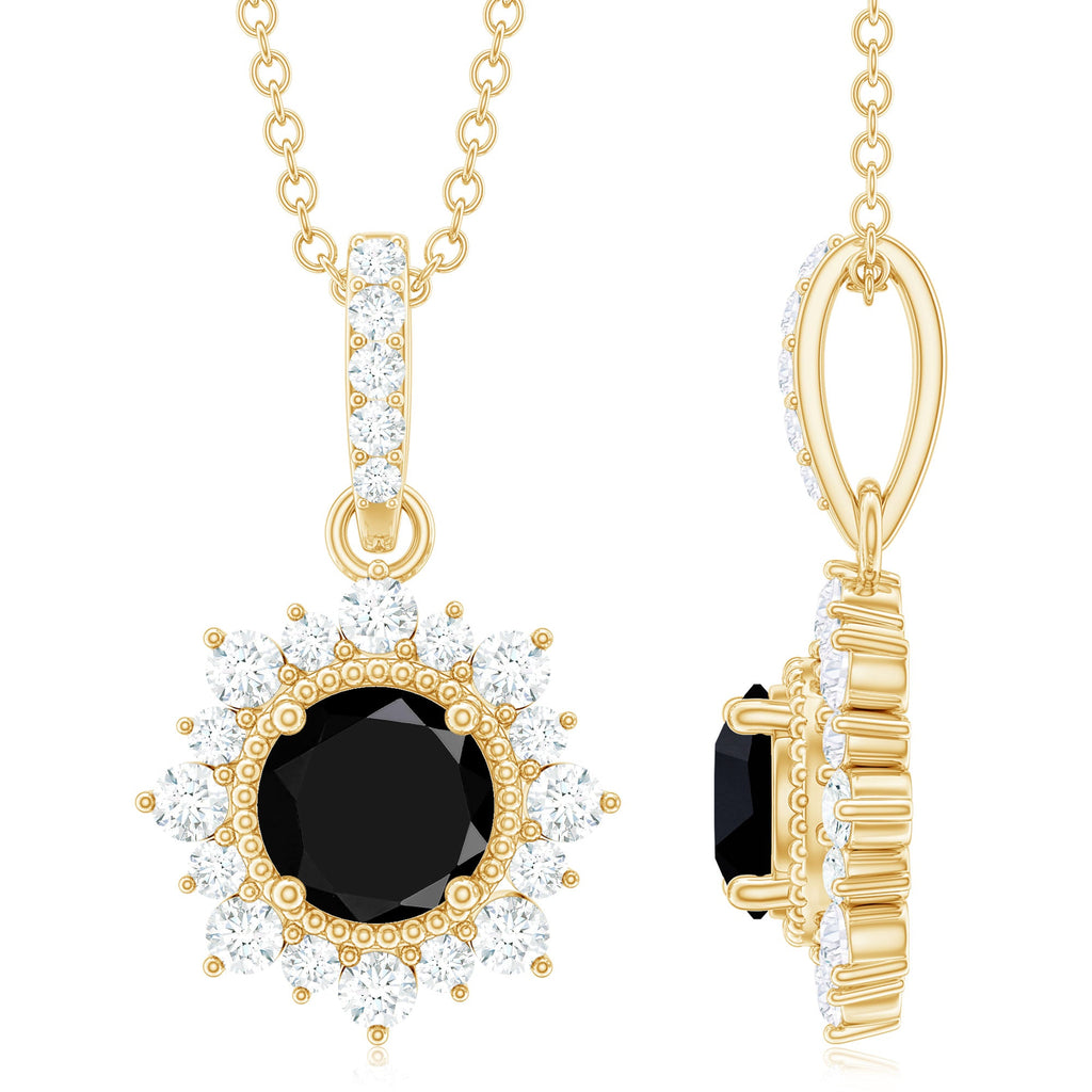 Round Black Spinel Halo Pendant with Diamond Accent Bail