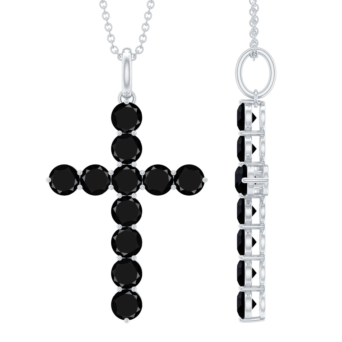 Certified Real Black Onyx Cross Pendant Necklace with Silver Chain
