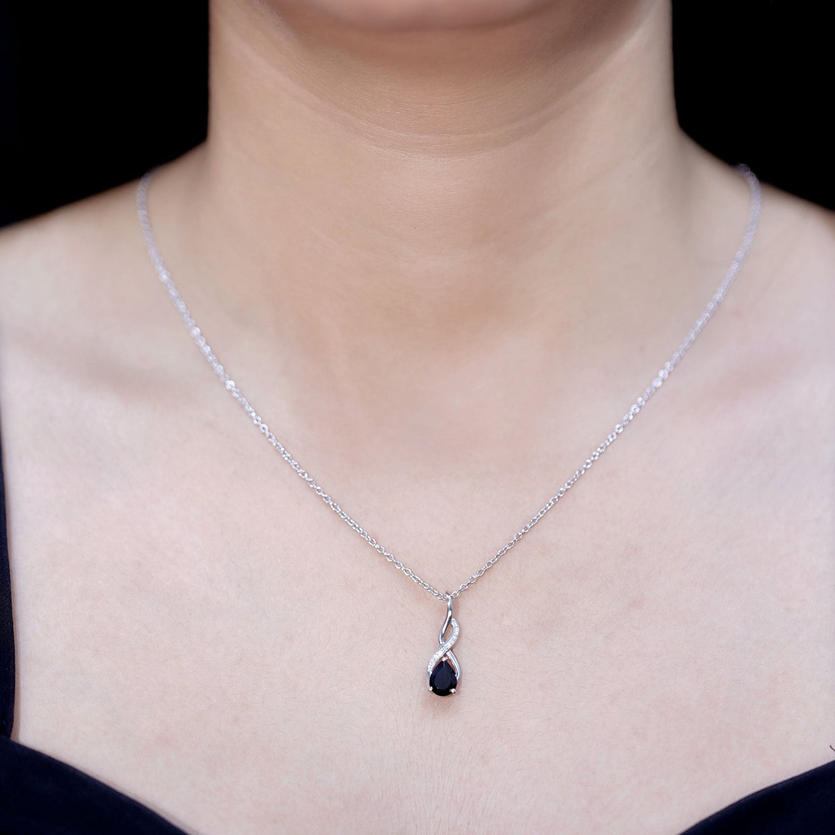 1 Carat Pear Shape Black Onyx Infinity Necklace with Diamonds