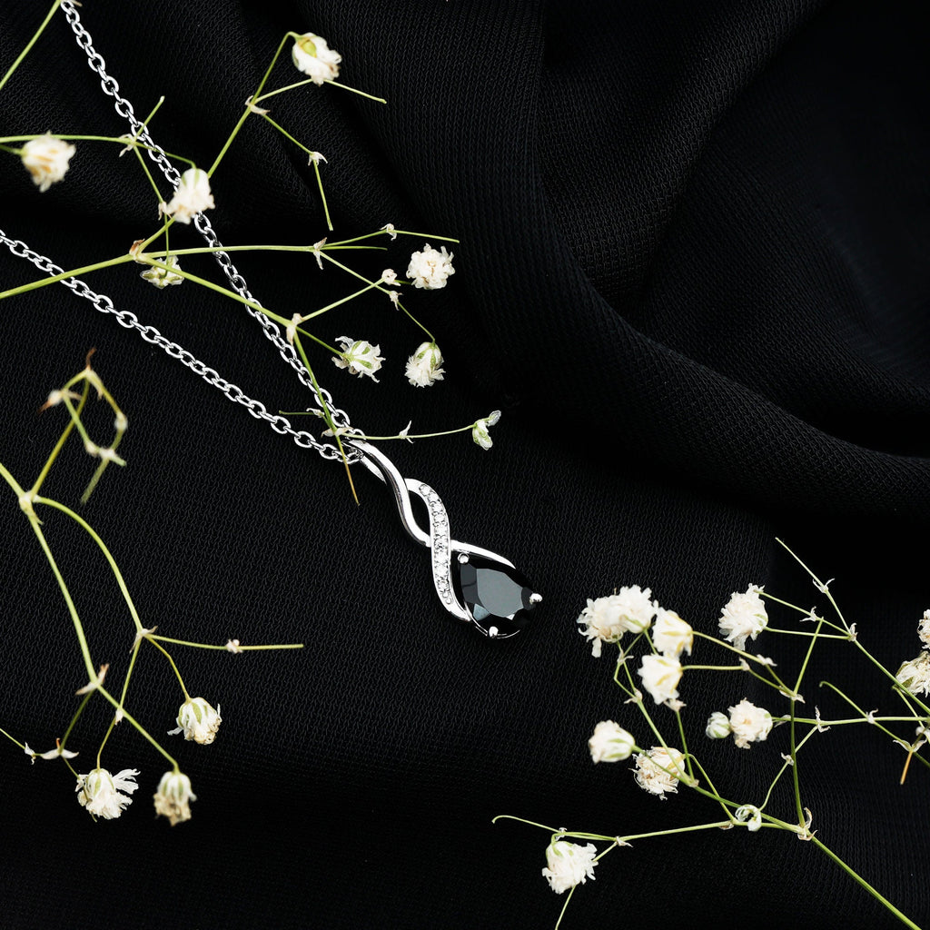 1 Carat Pear Shape Black Onyx Infinity Necklace with Diamonds