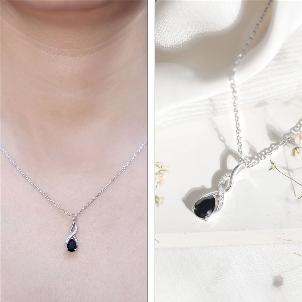 1 Carat Pear Shape Black Onyx Infinity Necklace with Diamonds
