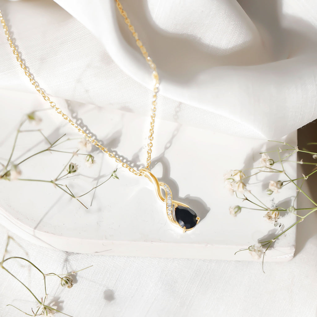 1 Carat Pear Shape Black Onyx Infinity Necklace with Diamonds
