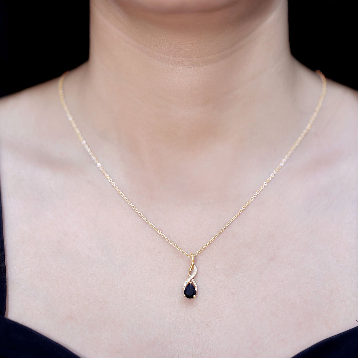 1 Carat Pear Shape Black Onyx Infinity Necklace with Diamonds