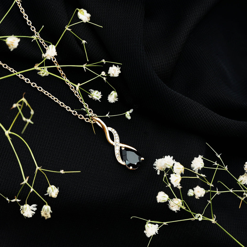 1 Carat Pear Shape Black Onyx Infinity Necklace with Diamonds