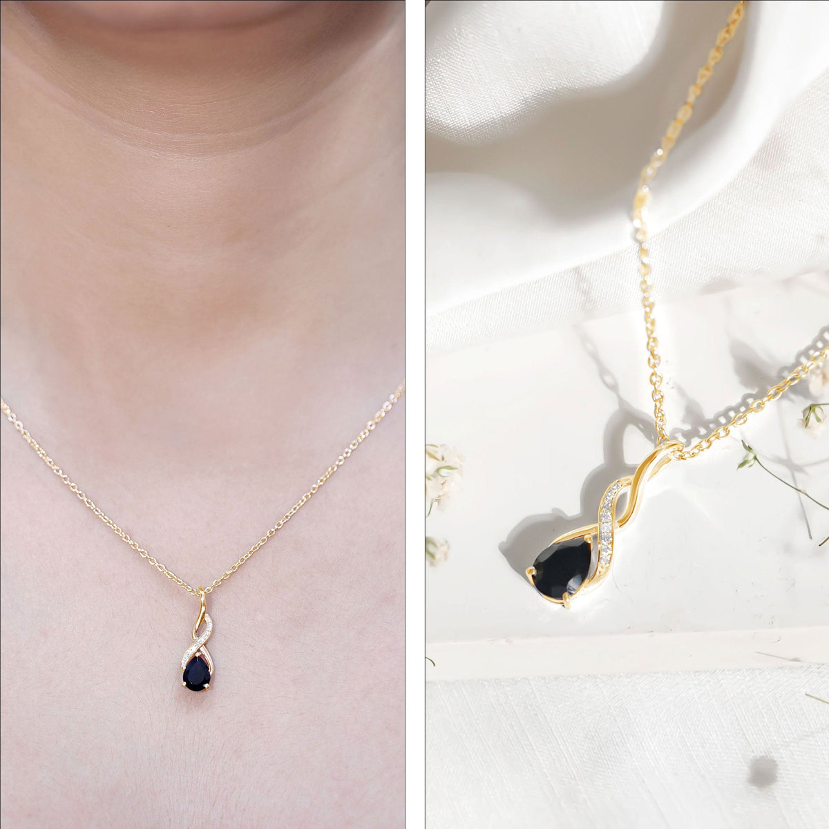 1 Carat Pear Shape Black Onyx Infinity Necklace with Diamonds