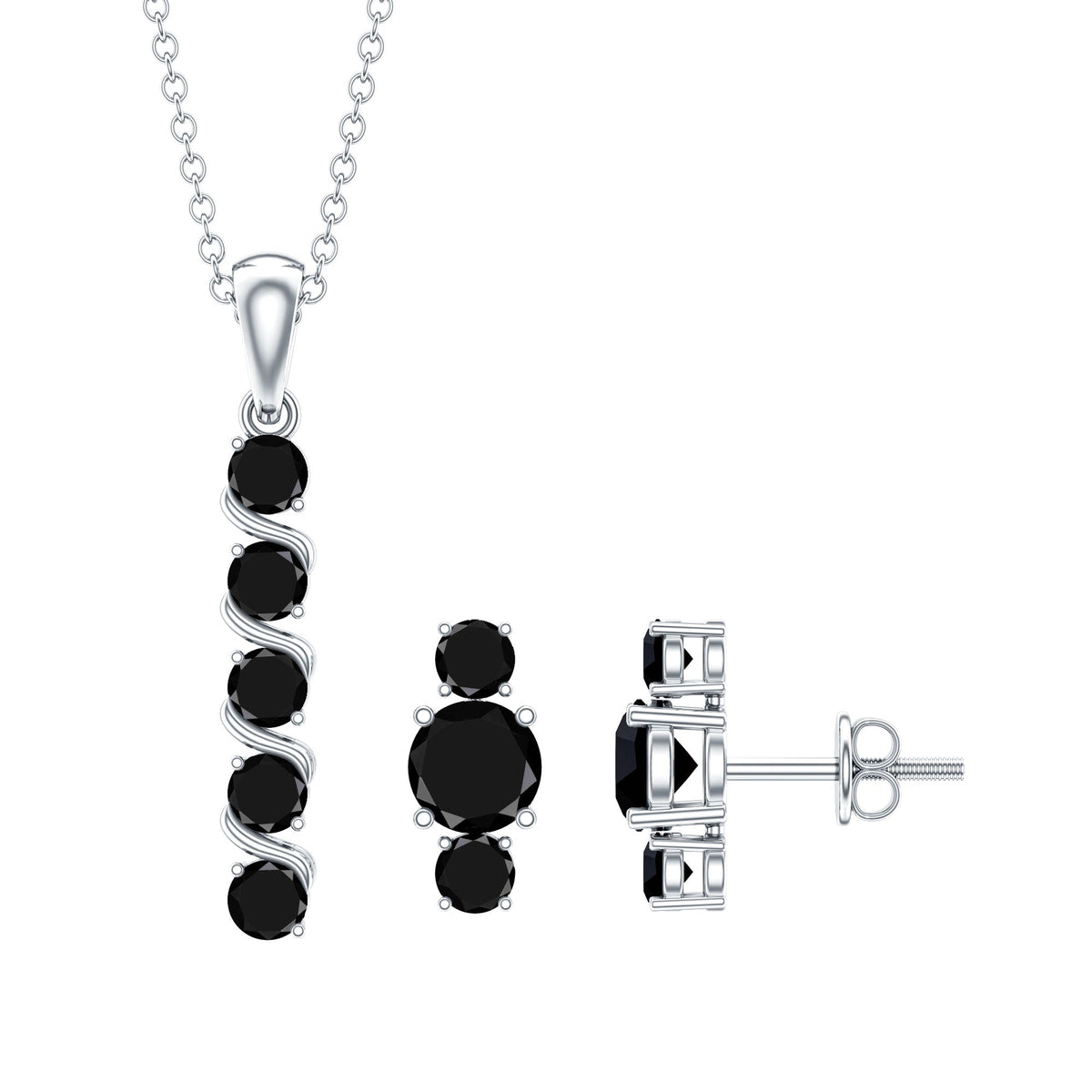 Lab Grown Black Diamond Bar Necklace and Earrings Set