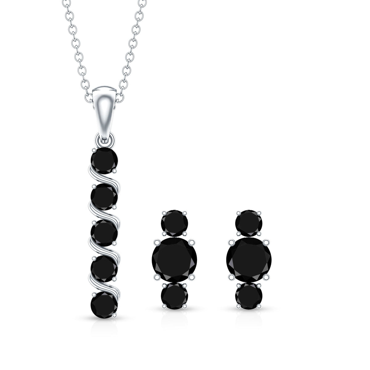 Lab Grown Black Diamond Bar Necklace and Earrings Set