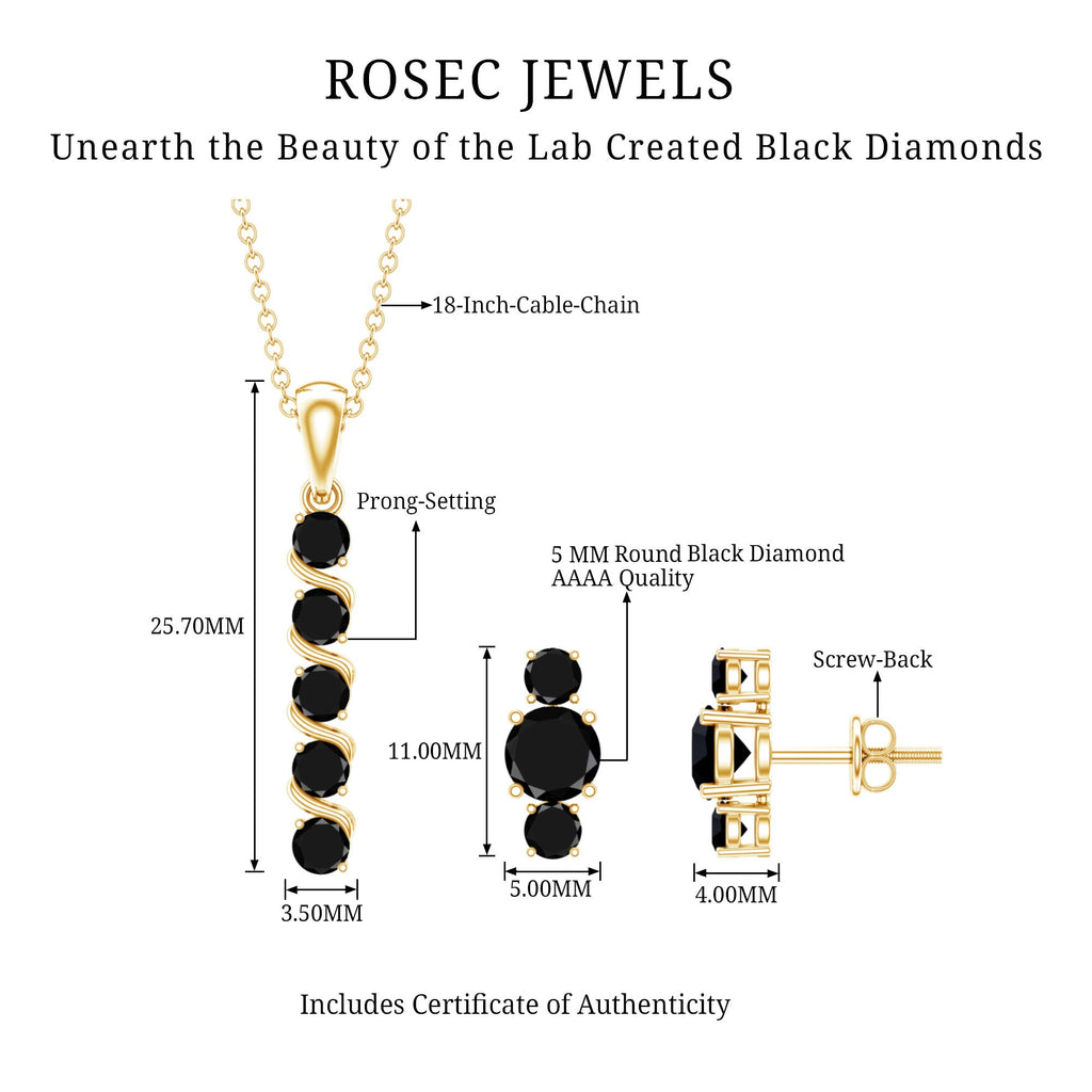 Lab Grown Black Diamond Bar Necklace and Earrings Set