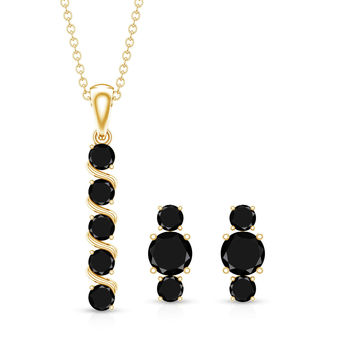 Lab Grown Black Diamond Bar Necklace and Earrings Set