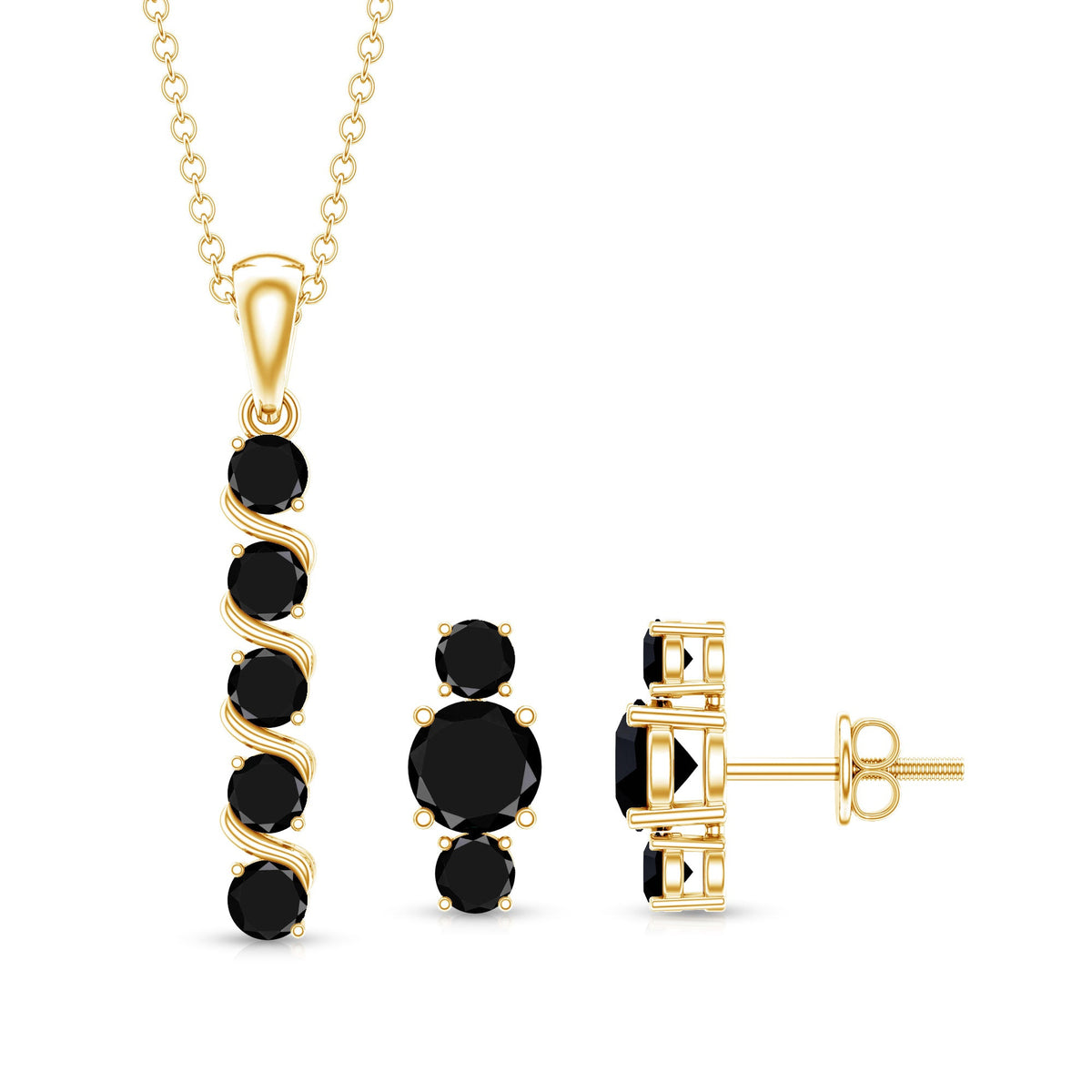 Lab Grown Black Diamond Bar Necklace and Earrings Set