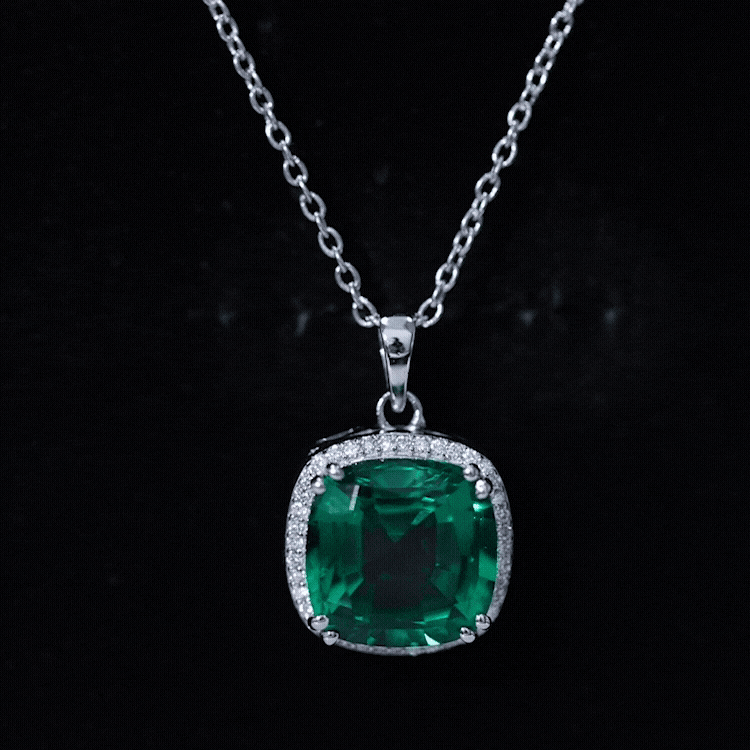 9 Carat Cushion Cut Lab Created Emerald and Diamond Cocktail Necklace