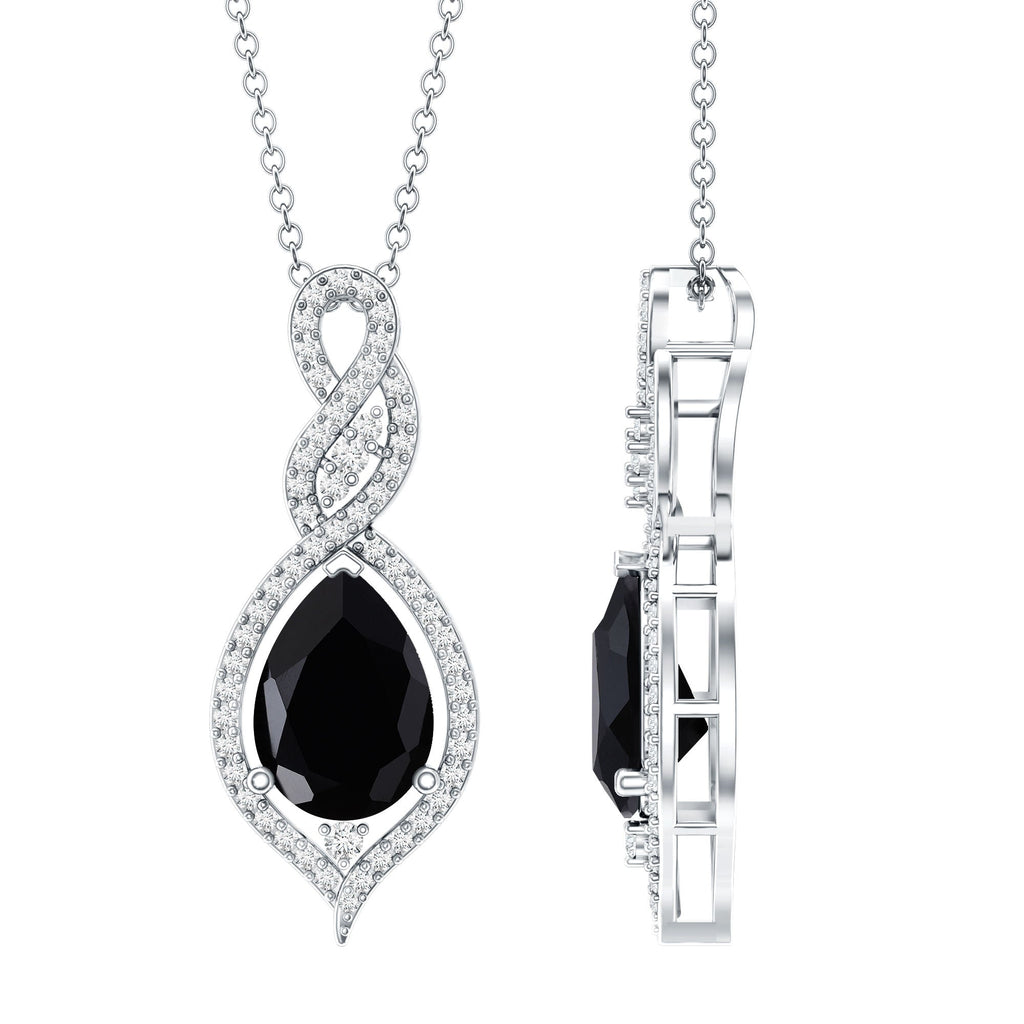 1.75 Carat Pear Shape Black Spinel Statement Necklace with Moissanites