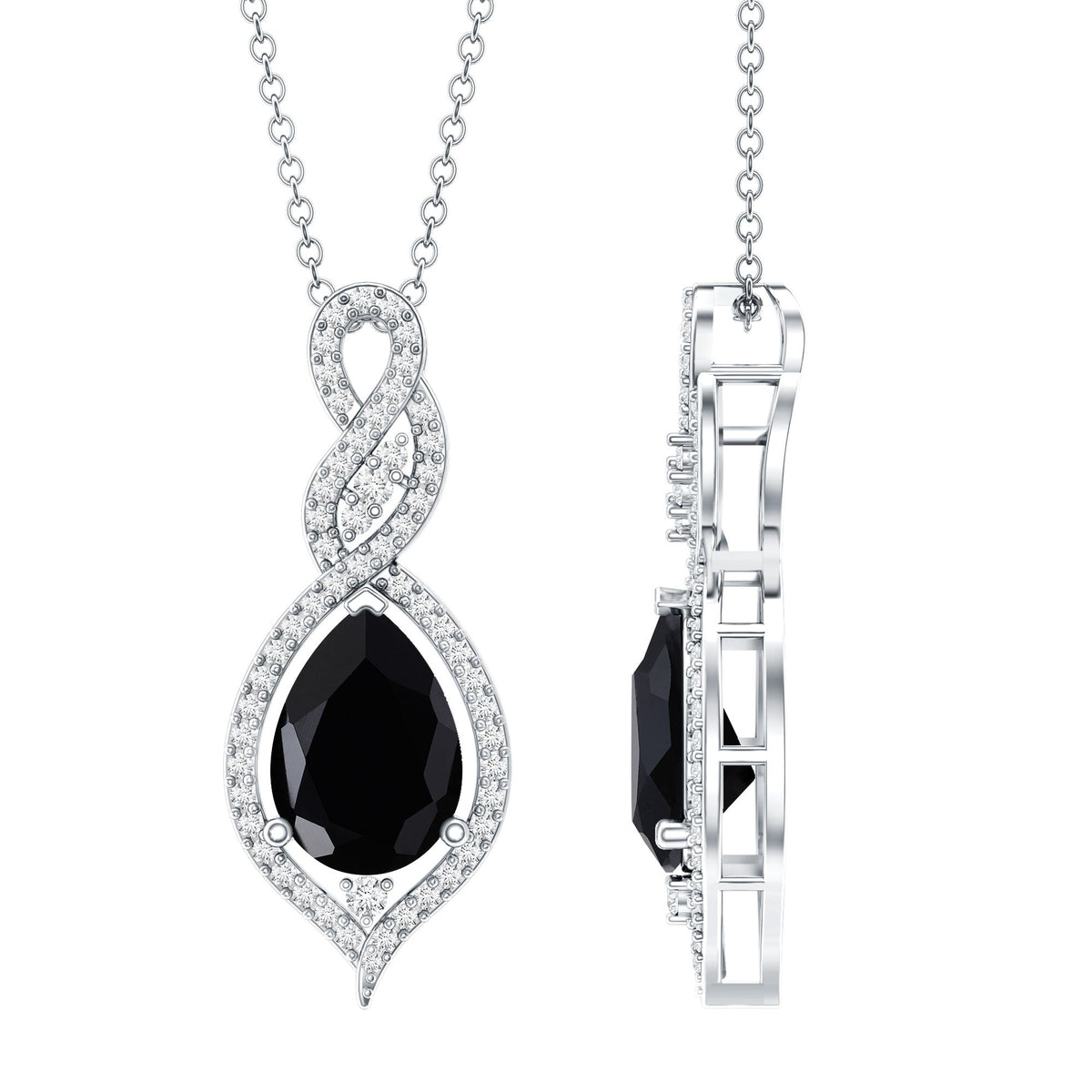 1.75 Carat Pear Shape Black Spinel Statement Necklace with Moissanites