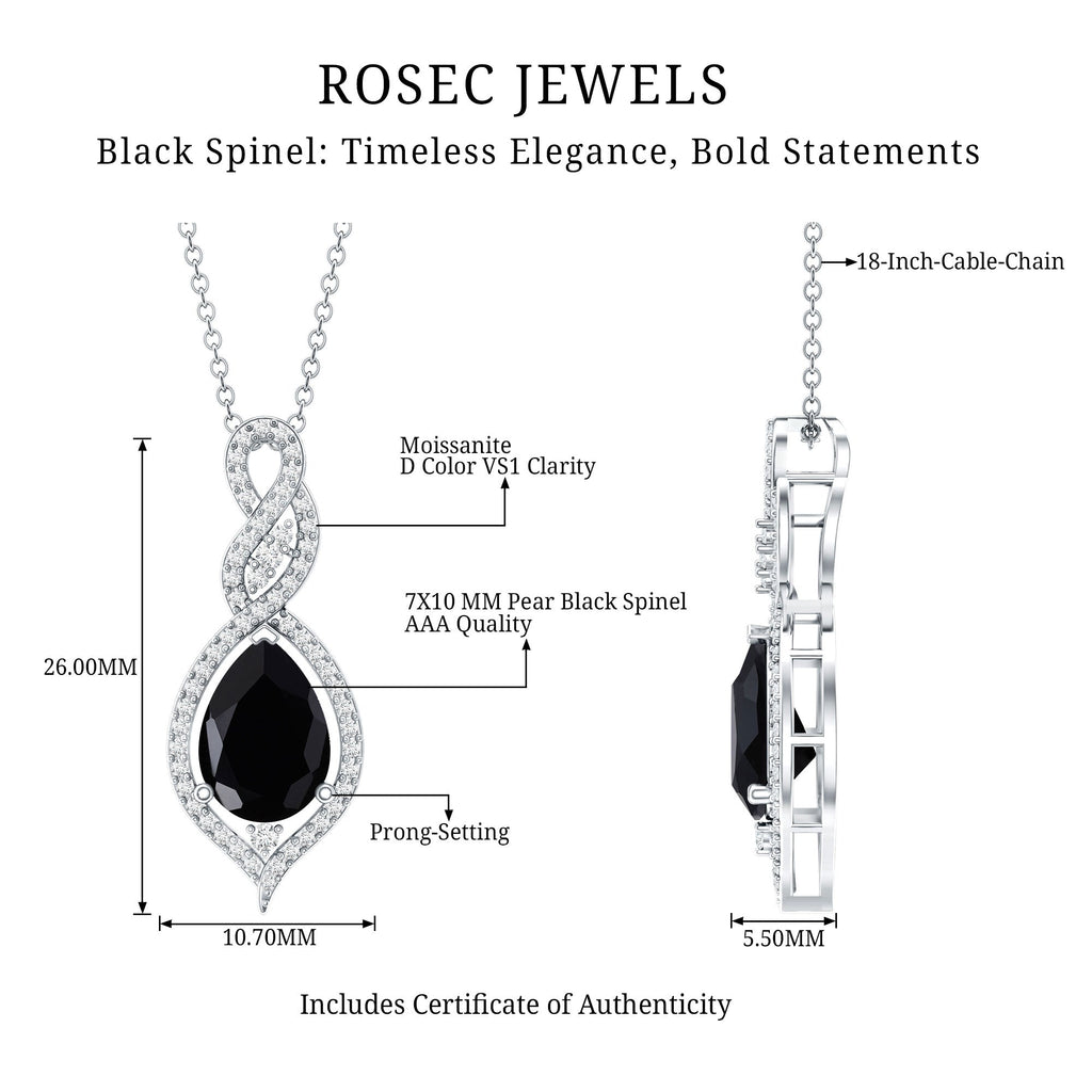 1.75 Carat Pear Shape Black Spinel Statement Necklace with Moissanites