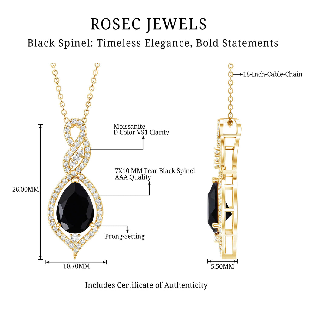 1.75 Carat Pear Shape Black Spinel Statement Necklace with Moissanites