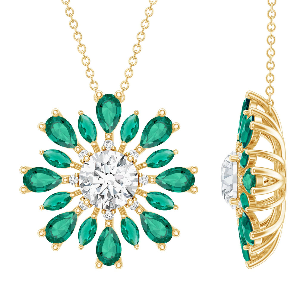 Certified Moissanite Flower Designer Necklace With Lab Emerald