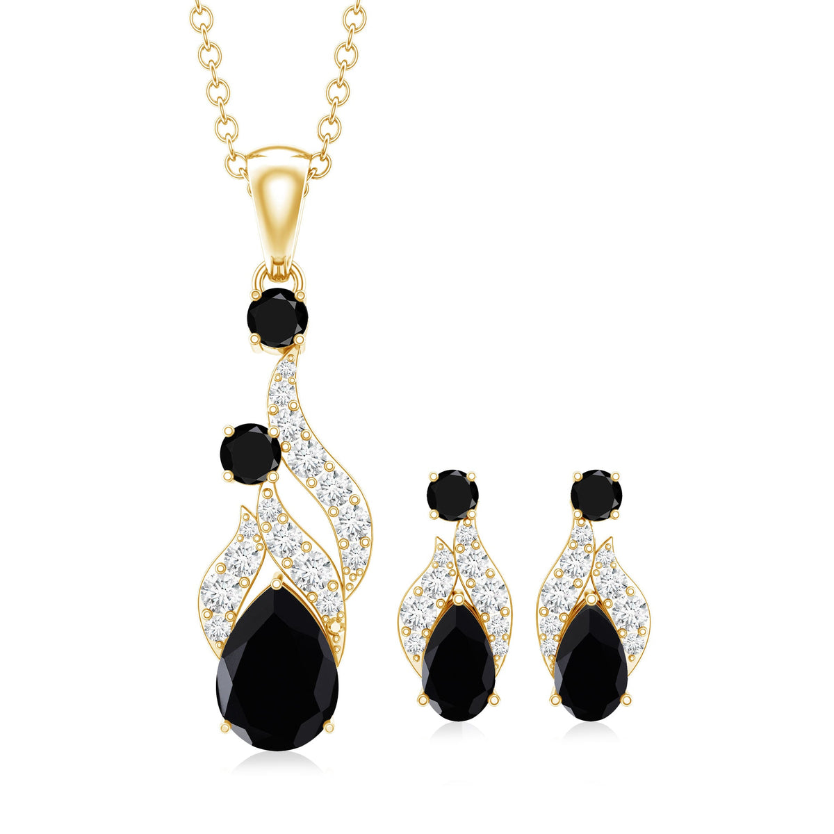 Designer Black Spinel Necklace and Earrings Set with Diamond