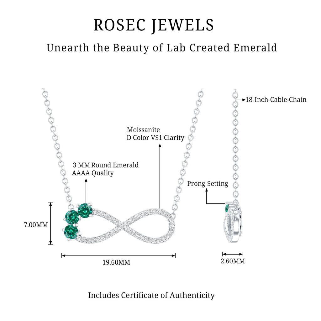 Lab Created Emerald and Moissanite Infinity Necklace with Chain