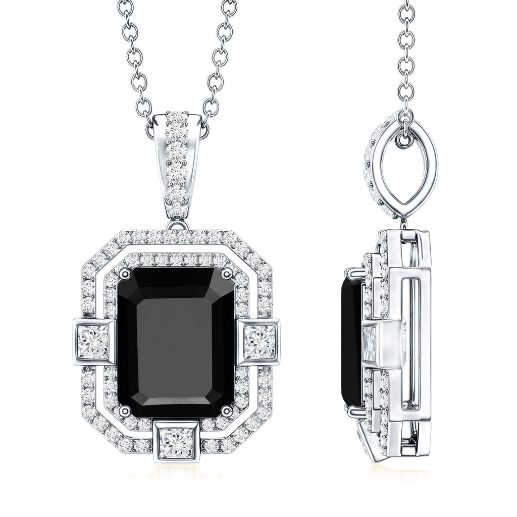 Vintage Inspired 3.4 Carat Emerald Cut Synthetic Black Diamond Pendant Necklace