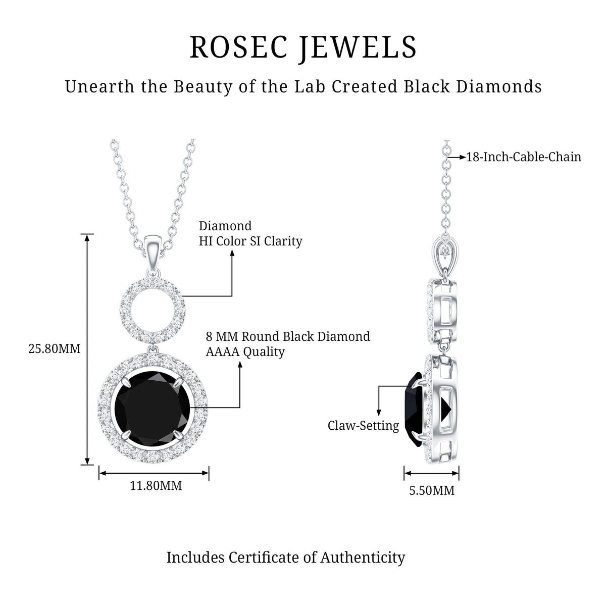 Lab Created Black Diamond Drop & Dangle Necklace with White Diamond