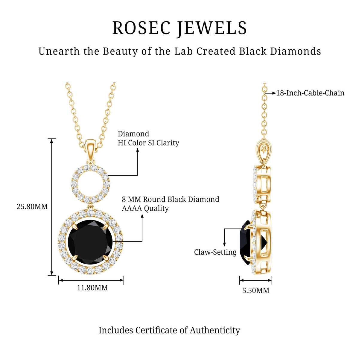 Lab Created Black Diamond Drop & Dangle Necklace with White Diamond