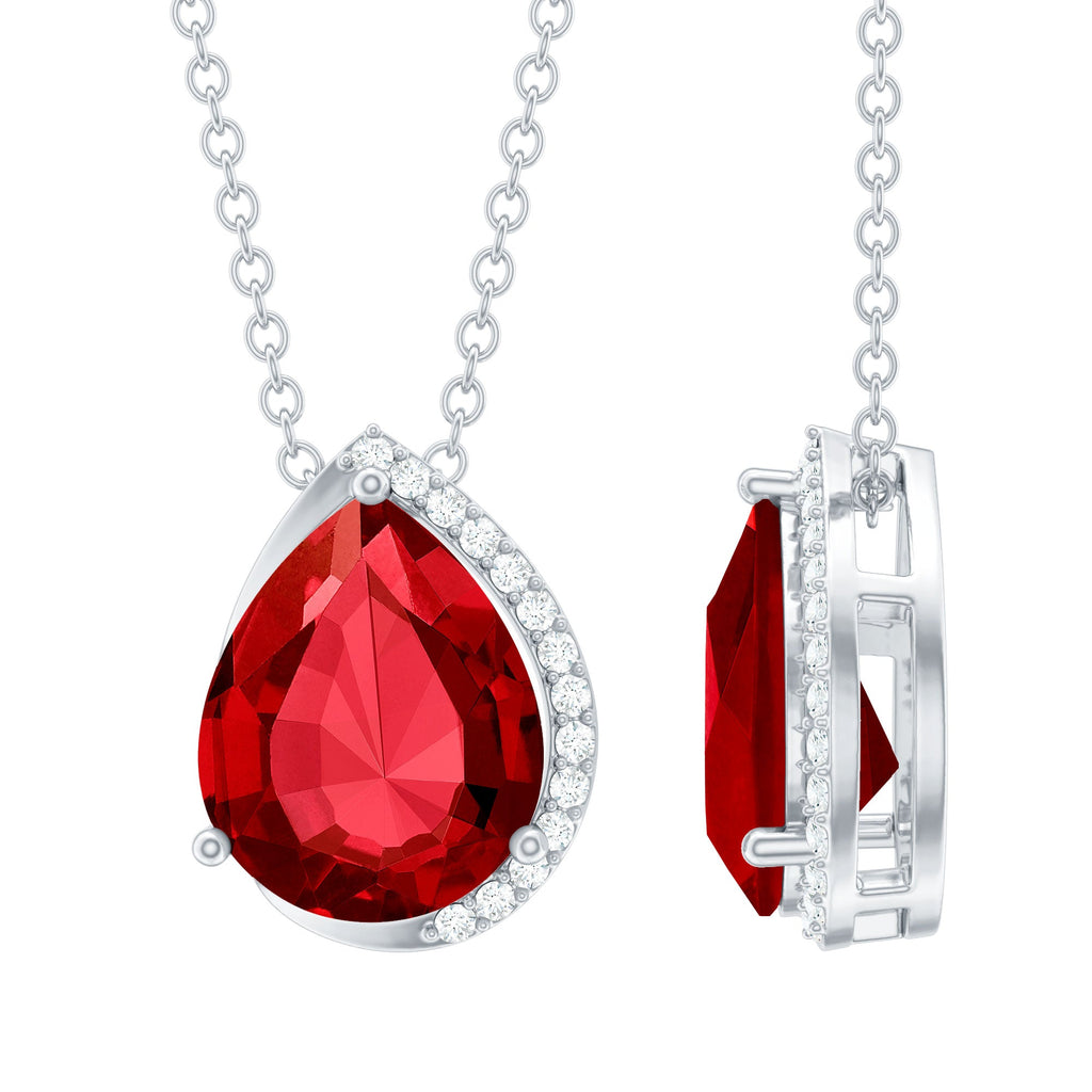 Lab Grown Ruby Teardrop Designer Necklace with Diamond